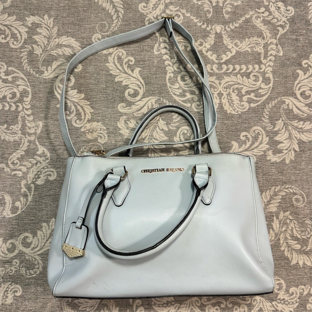 Christian Siriano Satchel Bag Womens Medium Light Blue Zip Top Gold
